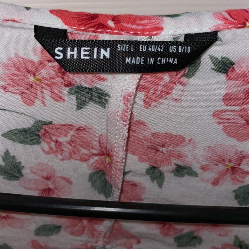 Pink floral babydoll button up blouse SHEIN